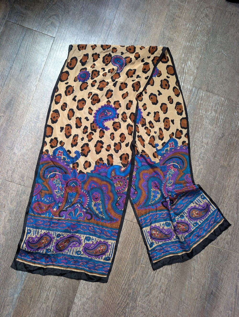 Vintage Paisley & Leopard Print Scarf